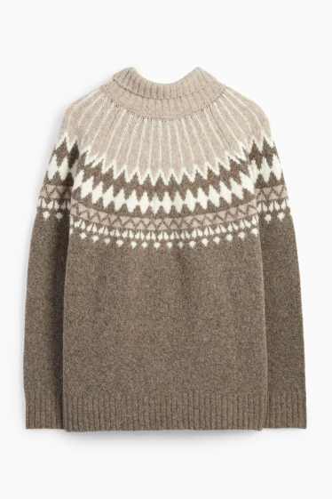 Damen - Rollkragenpullover - gemustert - taupe