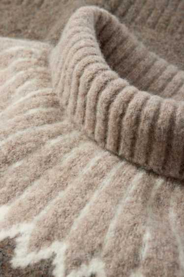 Damen - Rollkragenpullover - gemustert - taupe