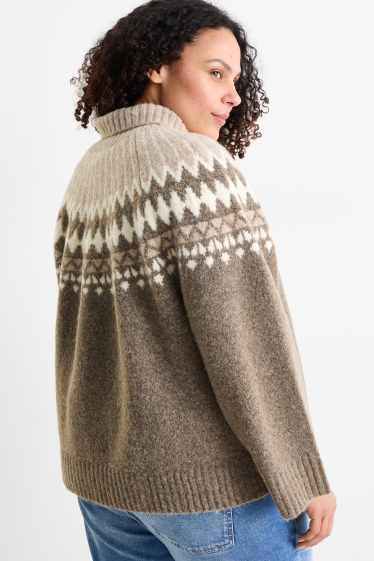 Damen - Rollkragenpullover - gemustert - taupe