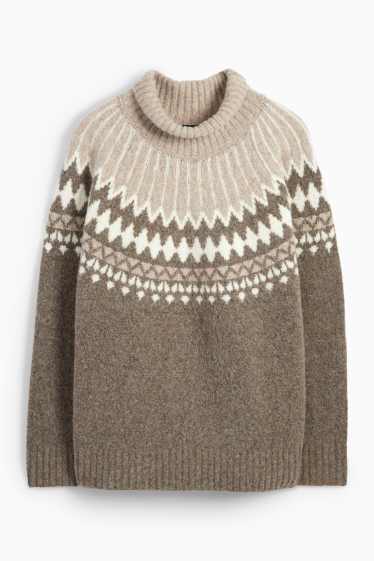 Damen - Rollkragenpullover - gemustert - taupe