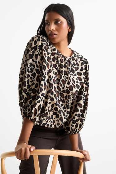 Damen - Bluse - Leo-Print - beige / braun