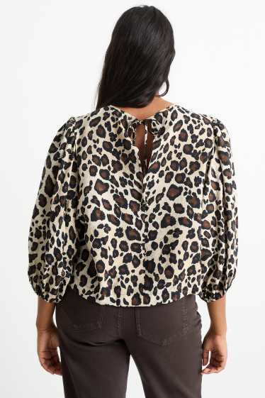 Damen - Bluse - Leo-Print - beige / braun