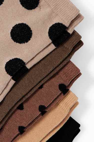 Damen - Multipack 5er - Socken mit Motiv - gepunktet - braun