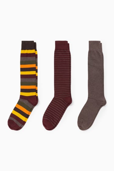 Damen - Multipack 3er - Kniestrümpfe - gestreift - braun-melange