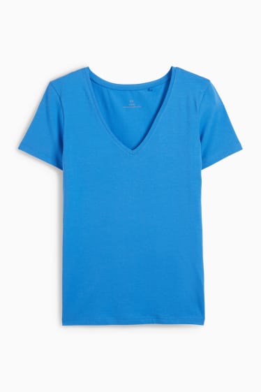 Damen - Basic-T-Shirt mit V-Ausschnitt - Slim Fit - blau