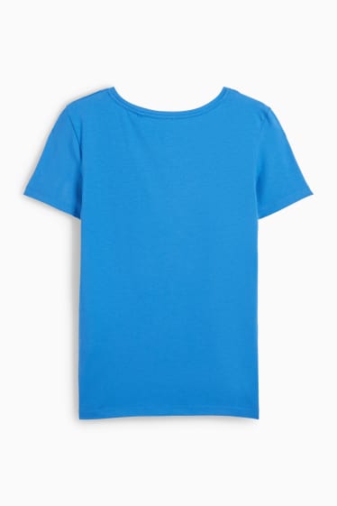 Damen - Basic-T-Shirt mit V-Ausschnitt - Slim Fit - blau