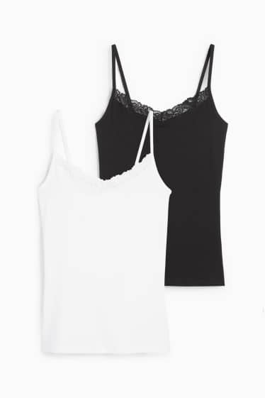 Dames - Set van 2 - hemdje - zwart / wit