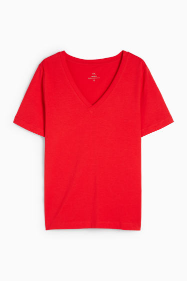 Damen - Basic-T-Shirt mit V-Ausschnitt - Regular Fit - rot