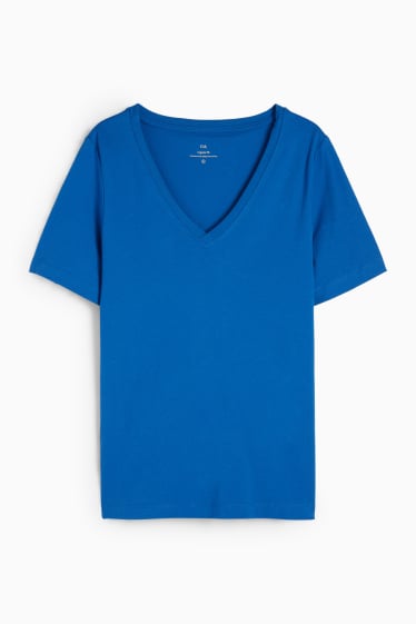 Damen - Basic-T-Shirt mit V-Ausschnitt - Regular Fit - blau