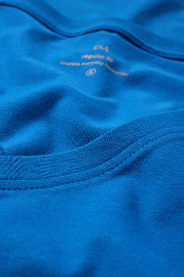 Damen - Basic-T-Shirt mit V-Ausschnitt - Regular Fit - blau