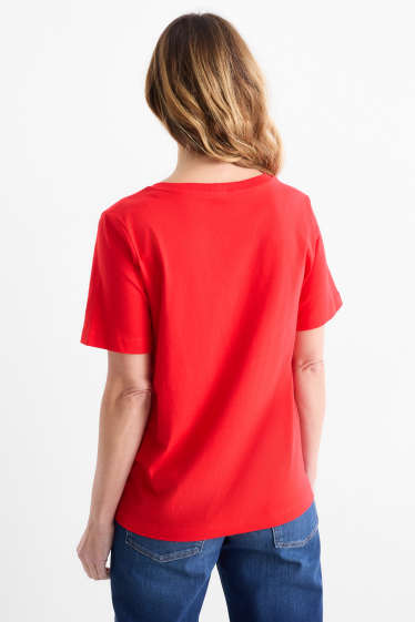Damen - Basic-T-Shirt mit V-Ausschnitt - Regular Fit - rot