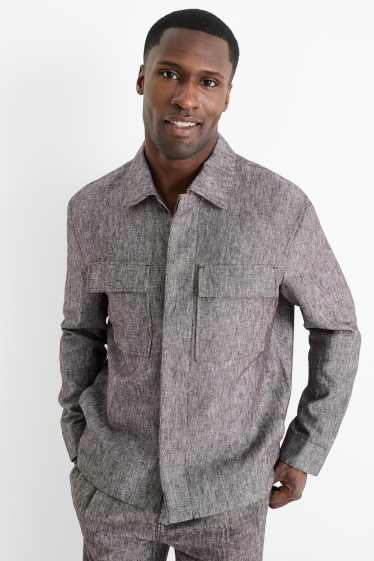 Herren - Hemdjacke - Leinen-Mix - hellgrau