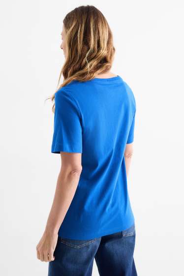 Damen - Basic-T-Shirt mit V-Ausschnitt - Regular Fit - blau