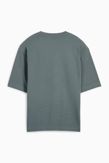 Hommes - T-shirt - relaxed fit - côtelé - vert foncé