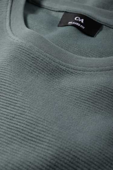 Hommes - T-shirt - relaxed fit - côtelé - vert foncé