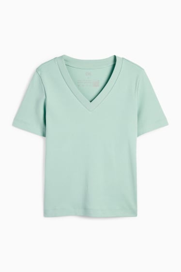 Femei - Tricou basic cu decolteu în V - verde mentă