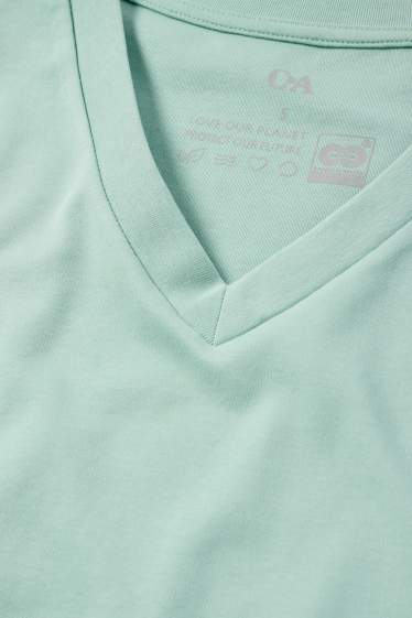 Femei - Tricou basic cu decolteu în V - verde mentă