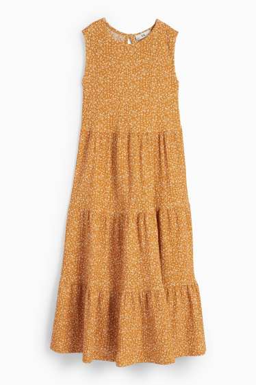 Enfants filles - Robe - à fleurs - orange clair
