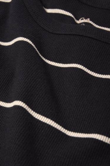 Damen - T-Shirt - gerippt - gestreift - schwarz