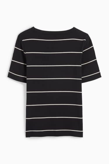 Damen - T-Shirt - gerippt - gestreift - schwarz
