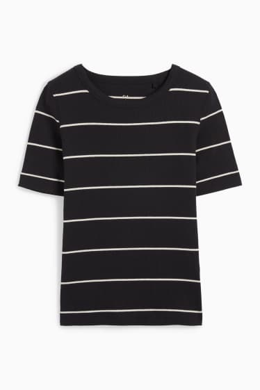 Damen - T-Shirt - gerippt - gestreift - schwarz