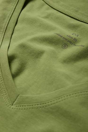 Damen - Basic-T-Shirt mit V-Ausschnitt - Slim Fit - grün
