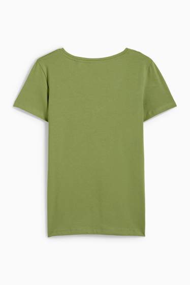 Damen - Basic-T-Shirt mit V-Ausschnitt - Slim Fit - grün