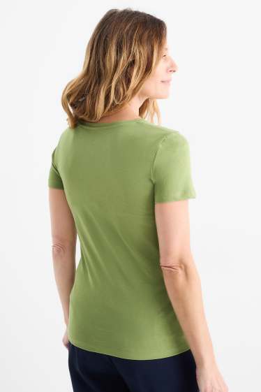 Damen - Basic-T-Shirt mit V-Ausschnitt - Slim Fit - grün