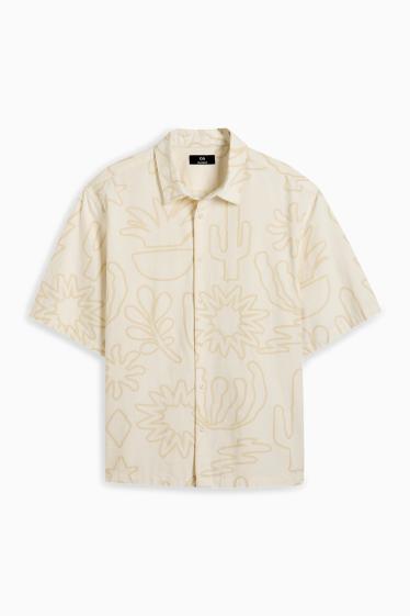 Men - Shirt - relaxed fit - kent collar - patterned - light beige