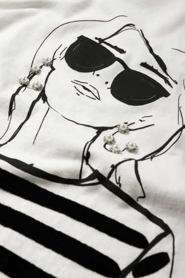 Dames - T-shirt met strass steentjes - wit