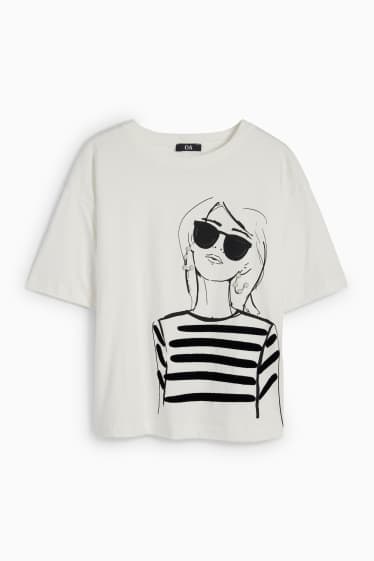 Dames - T-shirt met strass steentjes - wit
