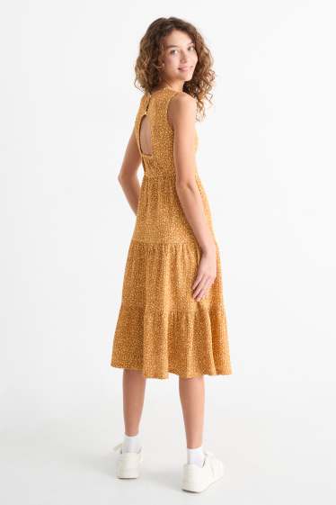 Enfants filles - Robe - à fleurs - orange clair