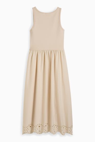 Women - Fit & flare dress - broderie anglaise - light beige