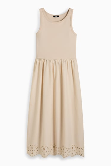 Women - Fit & flare dress - broderie anglaise - light beige