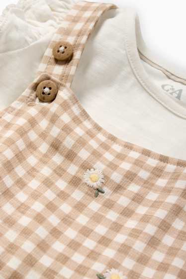 Baby: meisjes - Bloemetje - baby-outfit - 2-delig - crème wit
