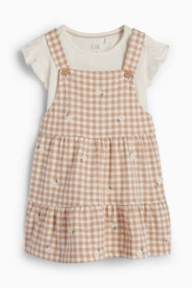 Baby: meisjes - Bloemetje - baby-outfit - 2-delig - crème wit