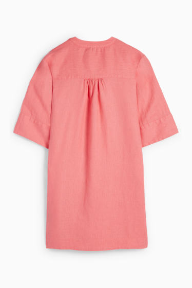 Damen - Leinen-Tunika-Kleid - hellblau-melange