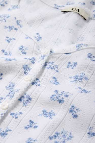 Dames - Pyjama - gebloemd - crème wit