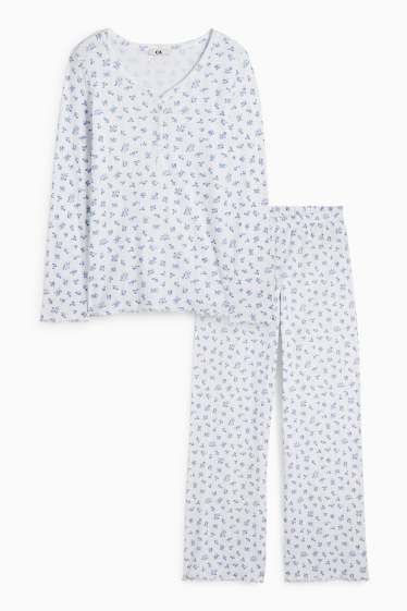 Dames - Pyjama - gebloemd - crème wit
