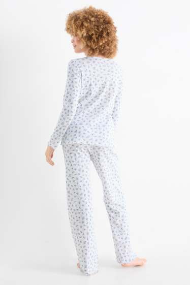 Dames - Pyjama - gebloemd - crème wit