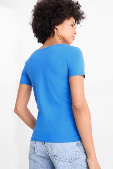Damen - Basic-T-Shirt mit V-Ausschnitt - Slim Fit - blau