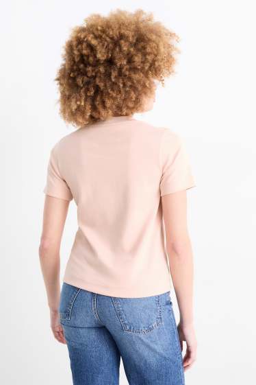 Damen - Basic-T-Shirt mit V-Ausschnitt - rosa