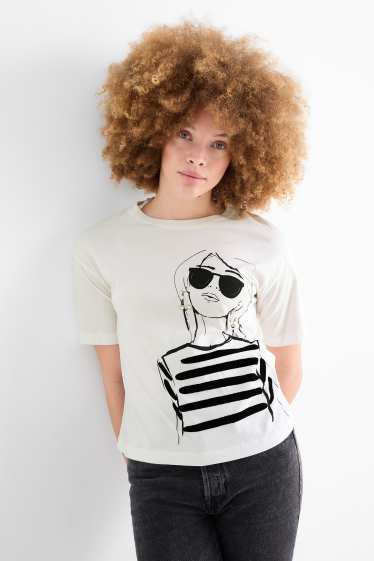 Dames - T-shirt met strass steentjes - wit