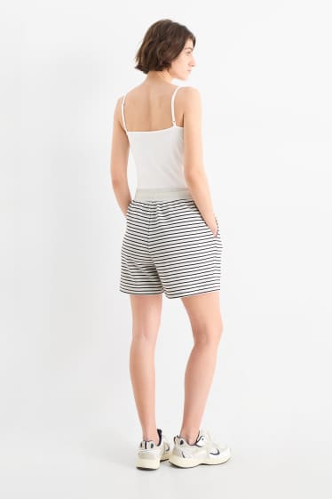 Women - Basic sweat shorts - striped - white / black