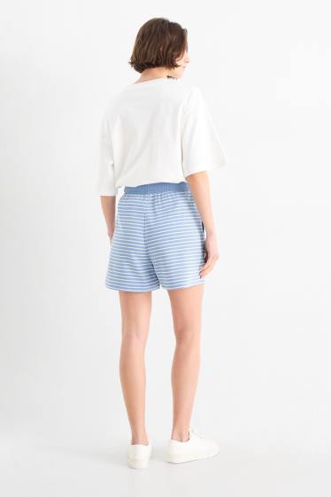 Dames - Basic sweatshort - gestreept - lichtblauw