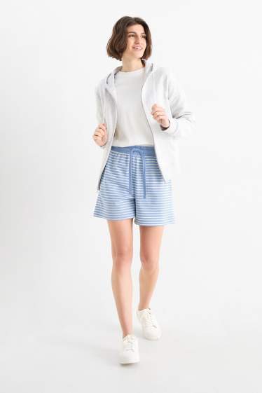 Dames - Basic sweatshort - gestreept - lichtblauw