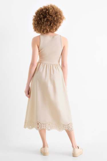 Women - Fit & flare dress - broderie anglaise - light beige