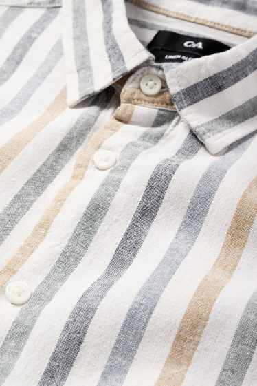 Men - Shirt - regular fit - kent collar - linen blend - striped - cremewhite