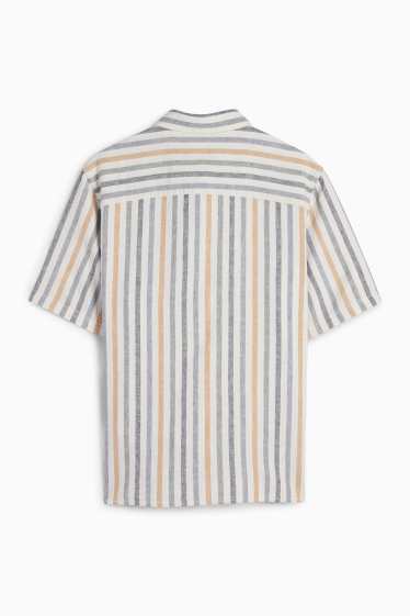 Men - Shirt - regular fit - kent collar - linen blend - striped - cremewhite