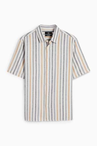 Men - Shirt - regular fit - kent collar - linen blend - striped - cremewhite